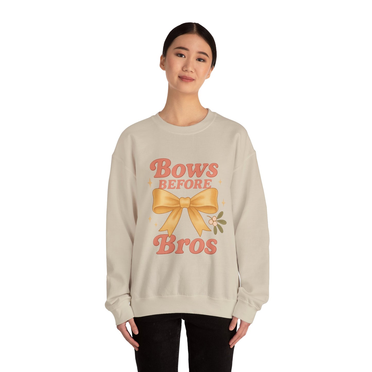 Bows Before Bros Christmas Sweatshirt | Soft Girl Christmas Crewneck | Cozy Festive Pullover for Women