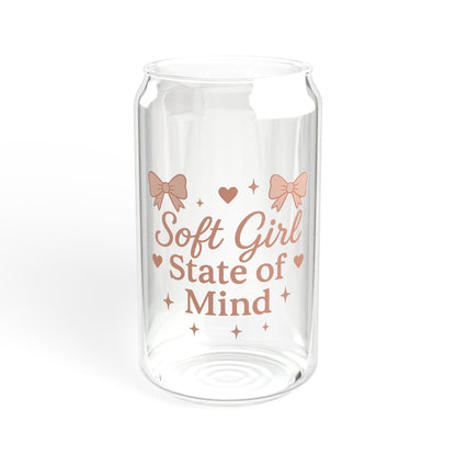 Soft Girl State of Mind Glass Cup with Bamboo Lid & Straw