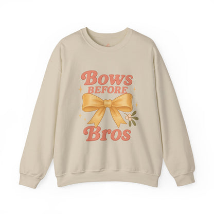Bows Before Bros Christmas Sweatshirt | Soft Girl Christmas Crewneck | Cozy Festive Pullover for Women