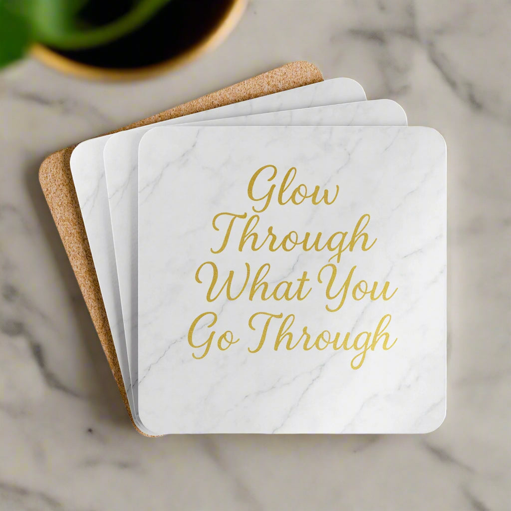 Glow Through What You Go Through – Marble & Gold Coaster Set (4-Pack)