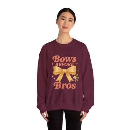 Bows Before Bros Christmas Sweatshirt | Soft Girl Christmas Crewneck | Cozy Festive Pullover for Women
