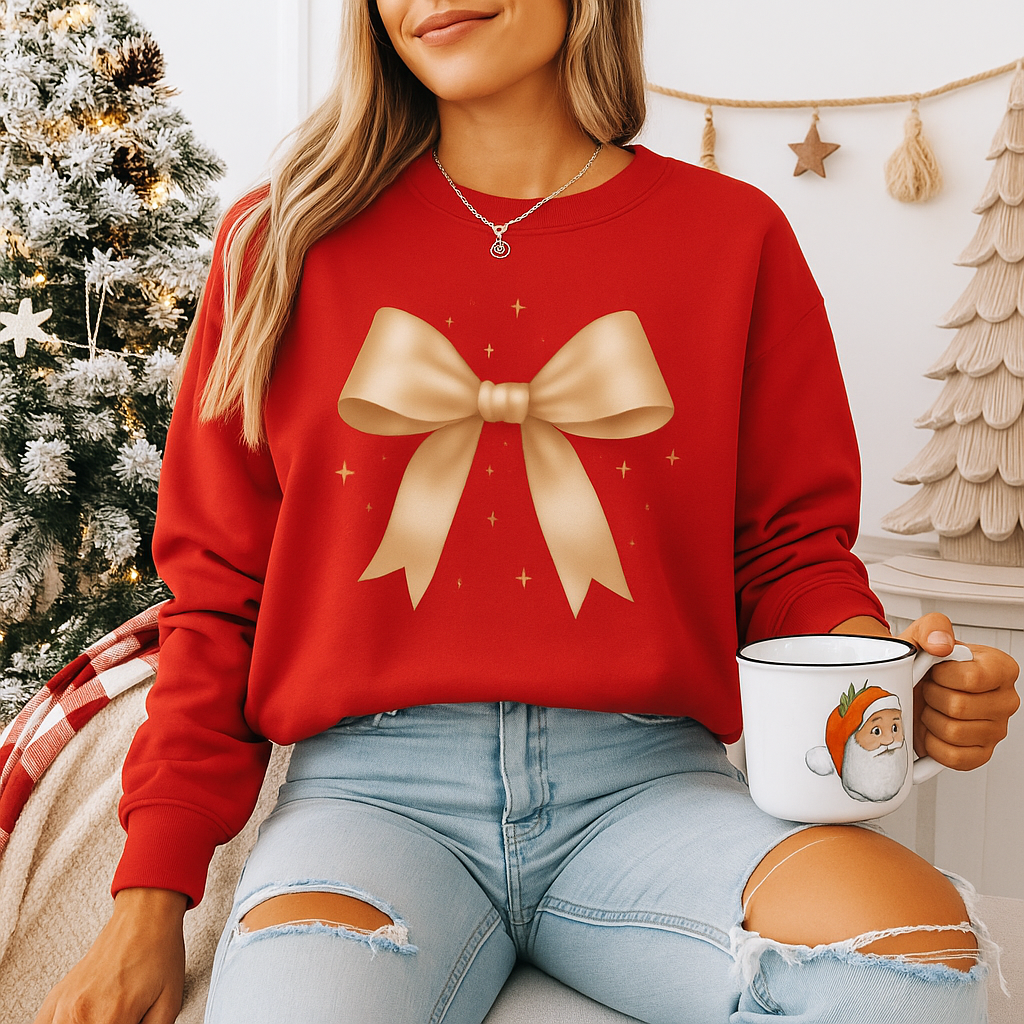 Soft Girl Christmas Bow Sweatshirt – Cozy Luxe Holiday Pullover