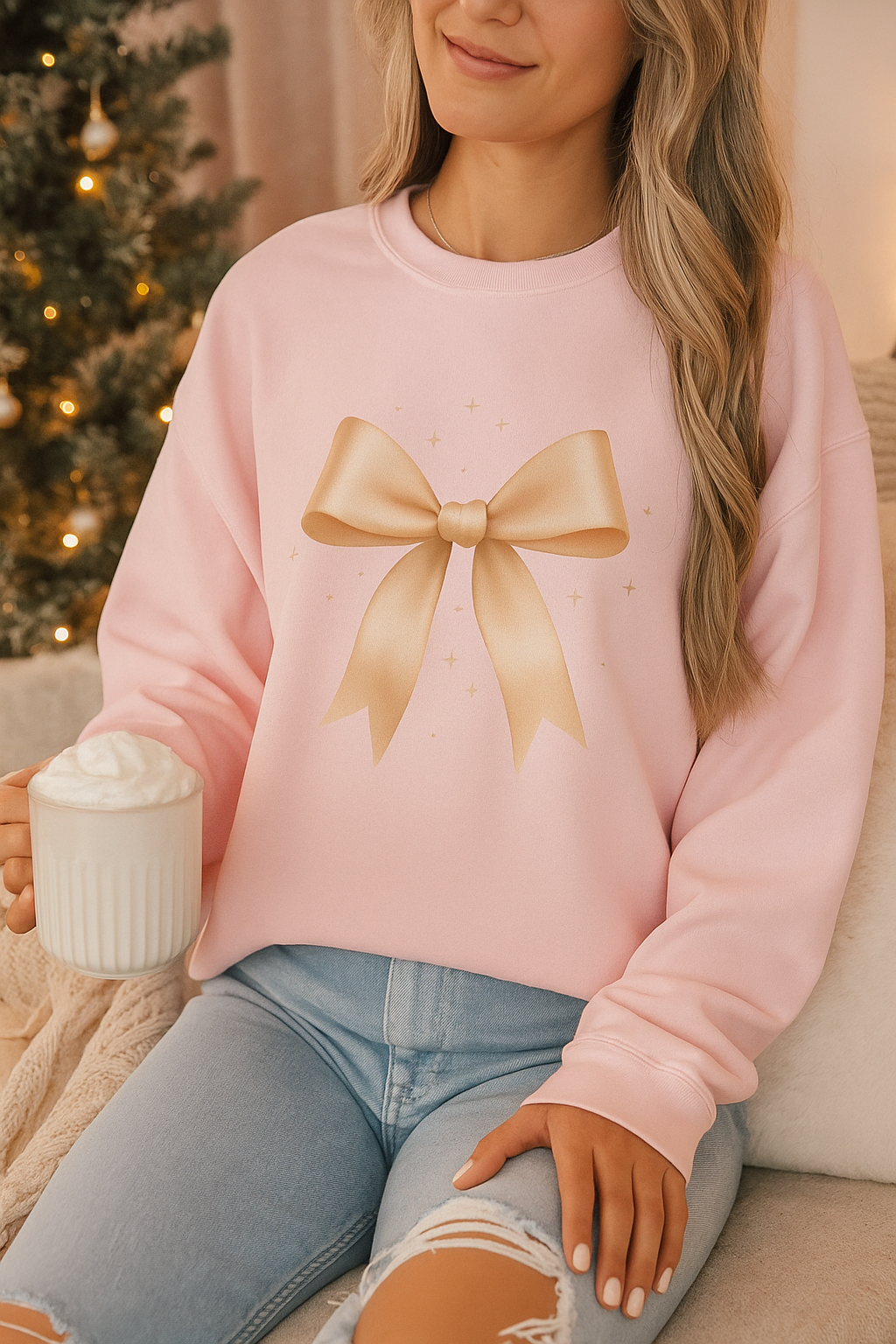 Soft Girl Christmas Bow Sweatshirt – Cozy Luxe Holiday Pullover