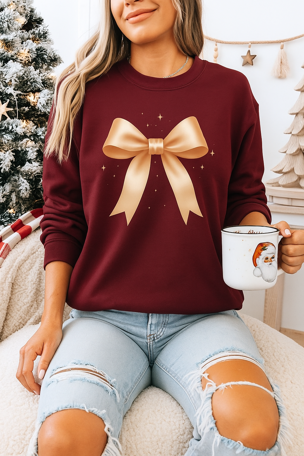 Soft Girl Christmas Bow Sweatshirt – Cozy Luxe Holiday Pullover