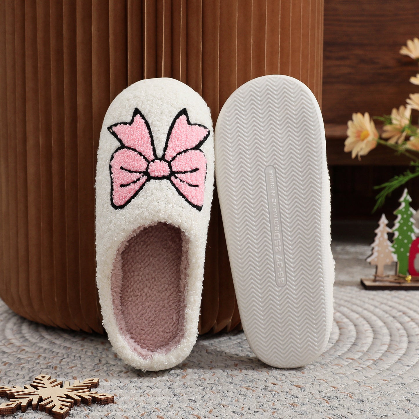 Soft Girl Bow Slippers - Cozy Cotton House Shoes with Cute Ribbon Detail