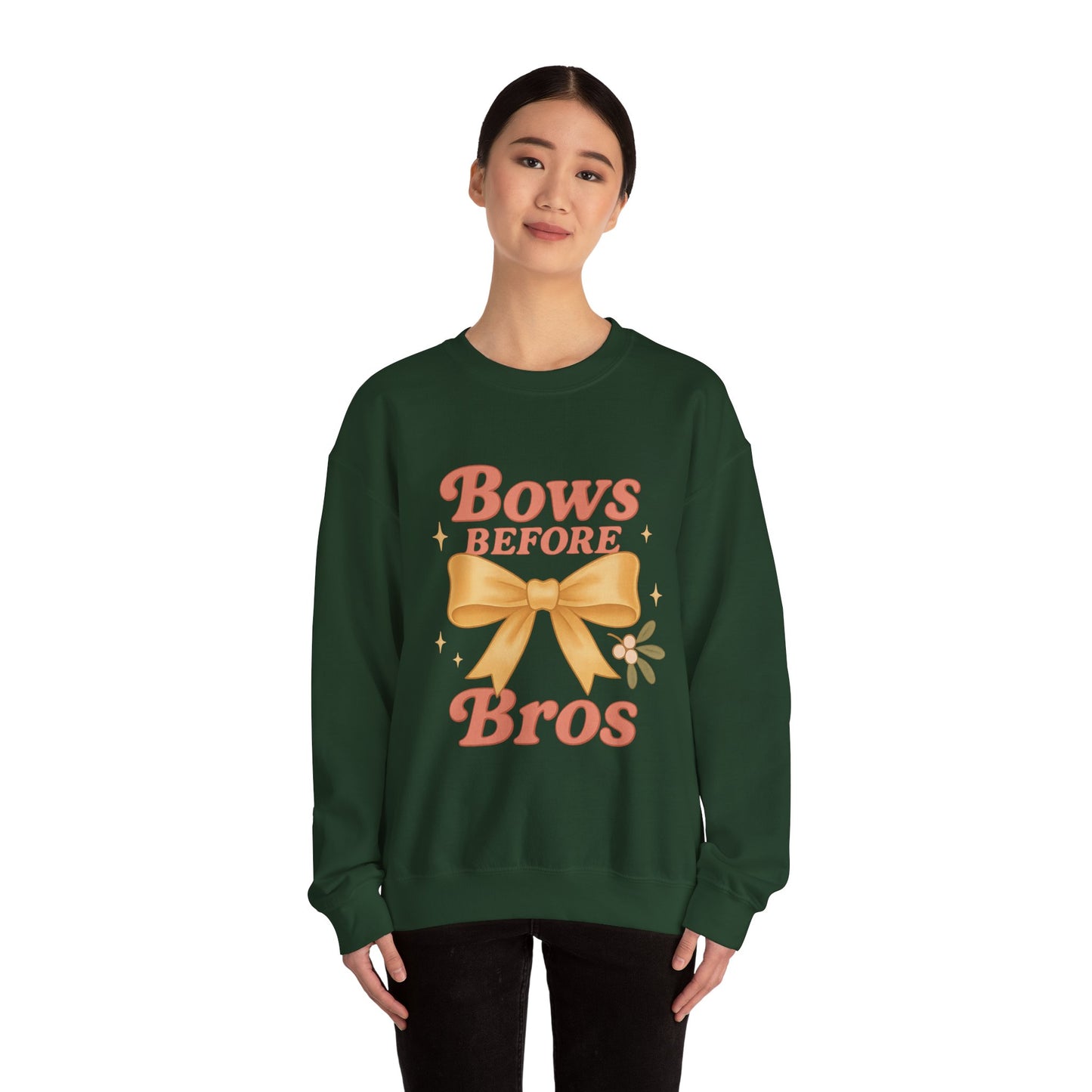 Bows Before Bros Christmas Sweatshirt | Soft Girl Christmas Crewneck | Cozy Festive Pullover for Women