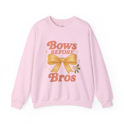 Bows Before Bros Christmas Sweatshirt | Soft Girl Christmas Crewneck | Cozy Festive Pullover for Women