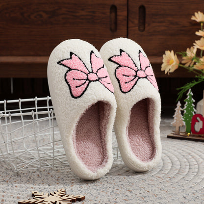 Soft Girl Bow Slippers - Cozy Cotton House Shoes with Cute Ribbon Detail