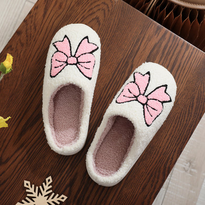 Soft Girl Bow Slippers - Cozy Cotton House Shoes with Cute Ribbon Detail