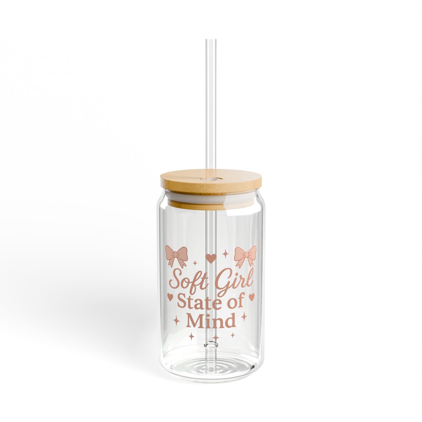 Soft Girl State of Mind Glass Cup with Bamboo Lid & Straw