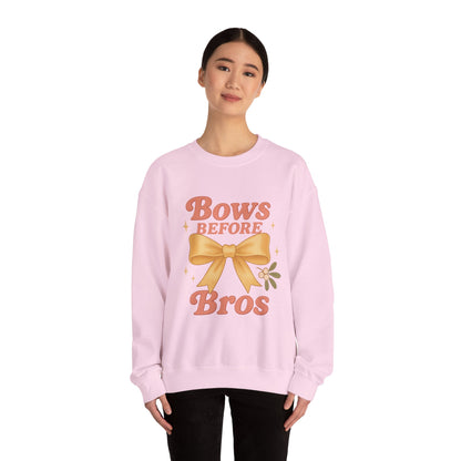 Bows Before Bros Christmas Sweatshirt | Soft Girl Christmas Crewneck | Cozy Festive Pullover for Women