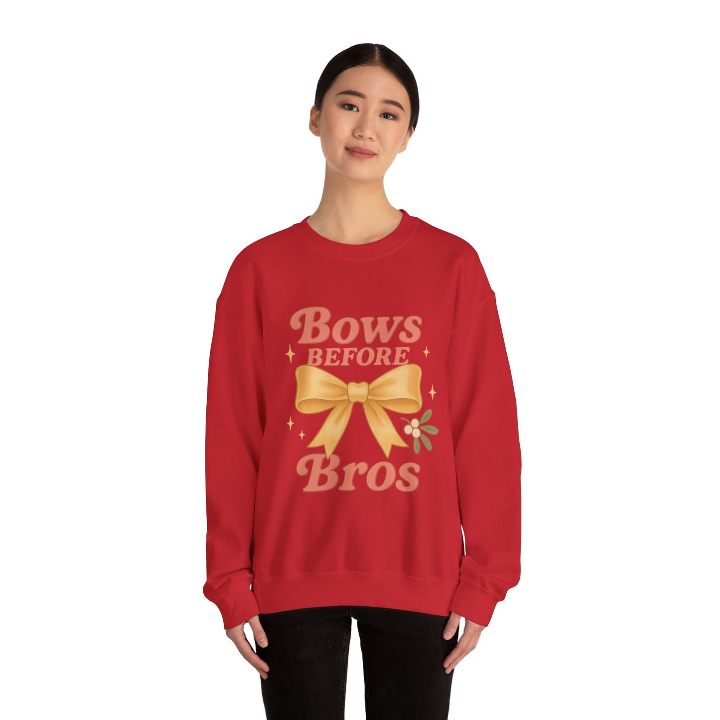 Bows Before Bros Christmas Sweatshirt | Soft Girl Christmas Crewneck | Cozy Festive Pullover for Women