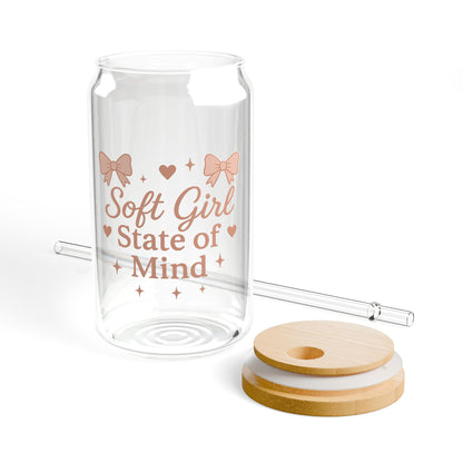 Soft Girl State of Mind Glass Cup with Bamboo Lid & Straw