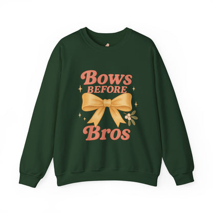 Bows Before Bros Christmas Sweatshirt | Soft Girl Christmas Crewneck | Cozy Festive Pullover for Women