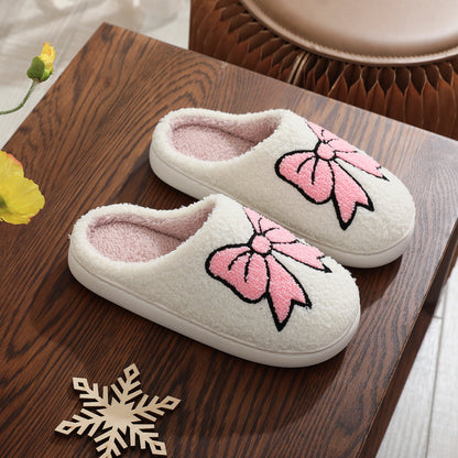 Soft Girl Bow Slippers - Cozy Cotton House Shoes with Cute Ribbon Detail