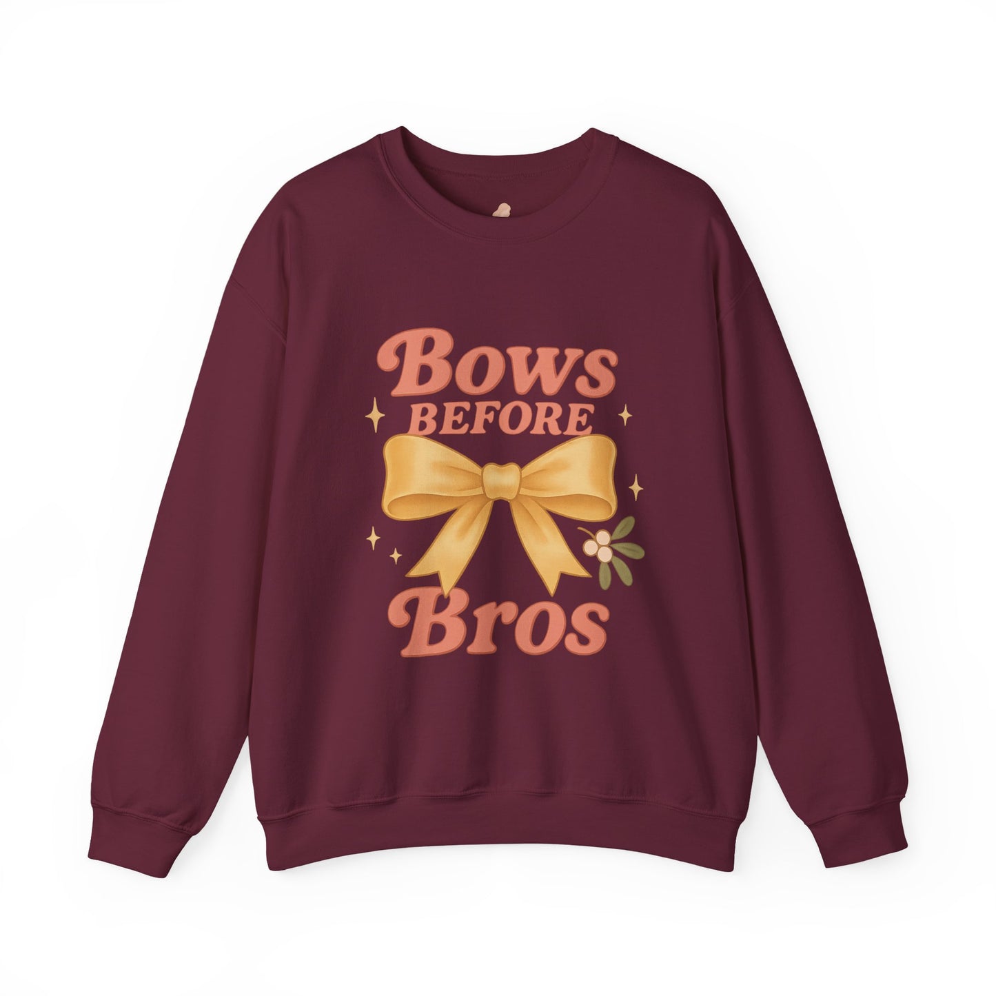 Bows Before Bros Christmas Sweatshirt | Soft Girl Christmas Crewneck | Cozy Festive Pullover for Women