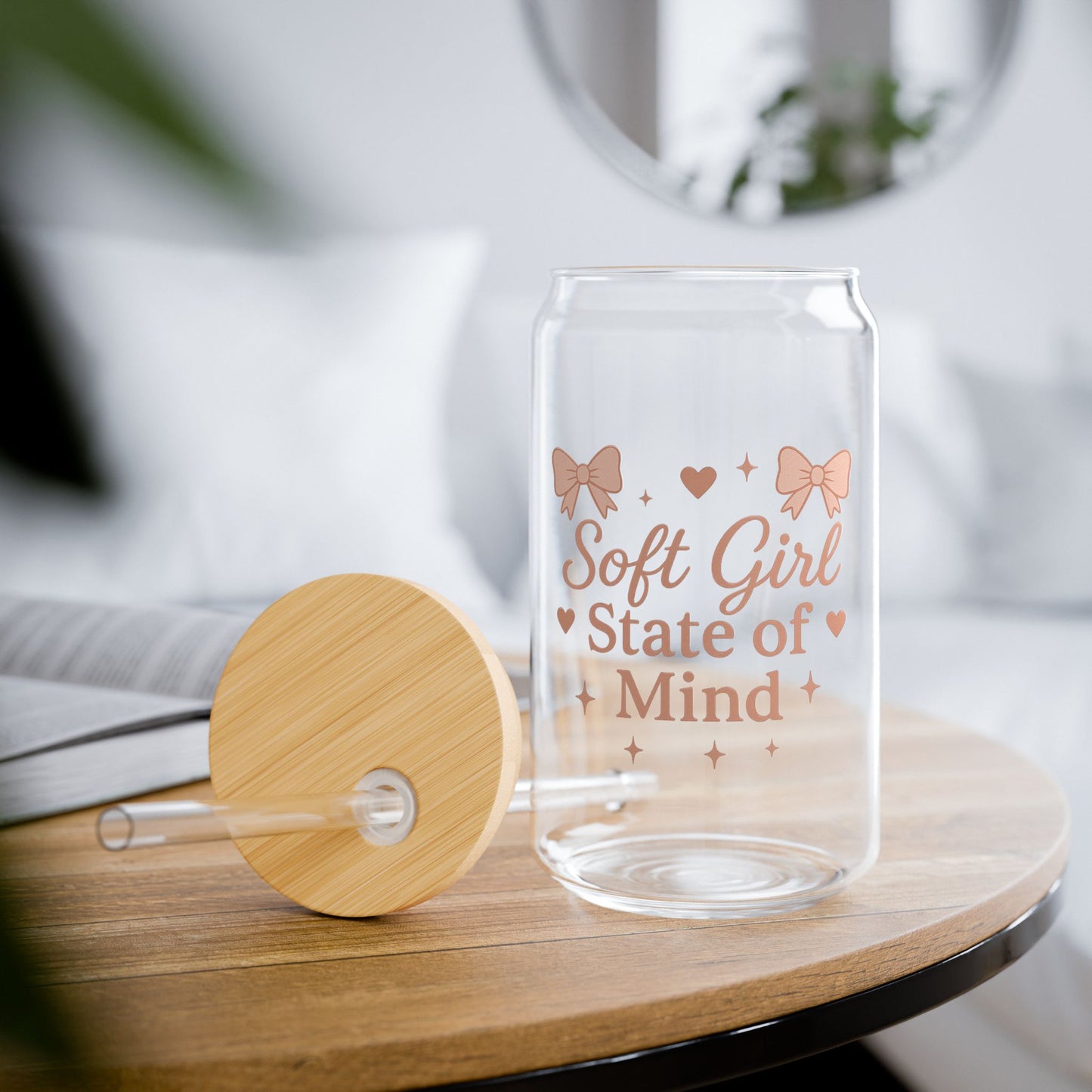 Soft Girl State of Mind Glass Cup with Bamboo Lid & Straw