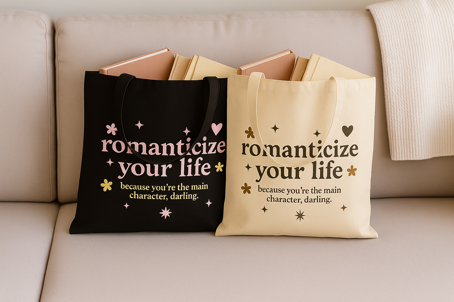 Tote Bag - Romanticize Your Life - Canvas Tote Bag in Natural and Black
