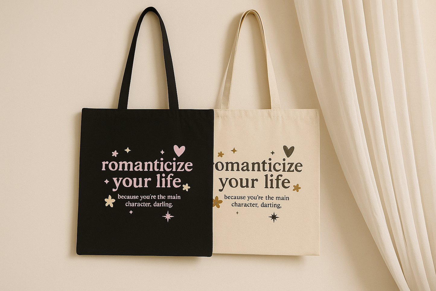 Tote Bag - Romanticize Your Life - Canvas Tote Bag in Natural and Black